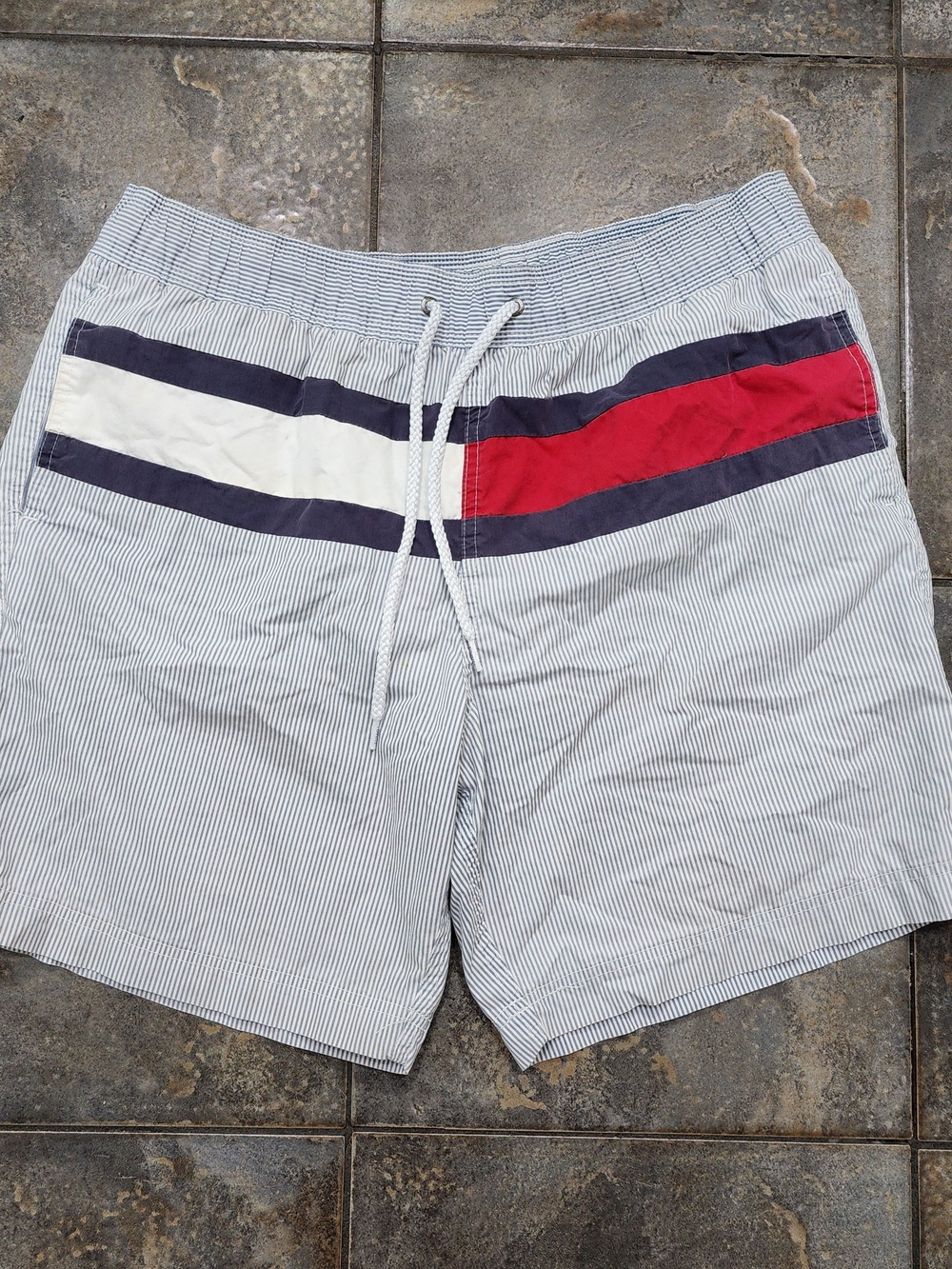 Vintage Y2K Tommy Hilfiger Men's Large Striped Lined Board Shorts Swim Trunks